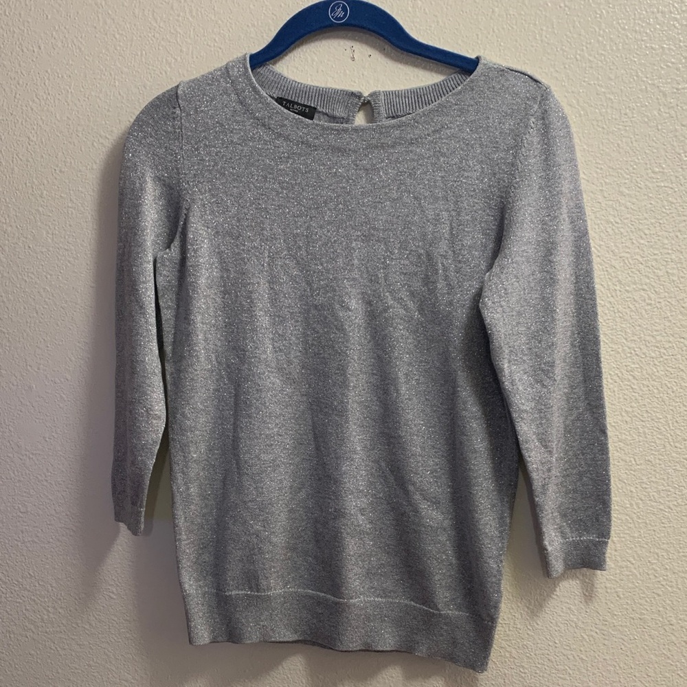 Talbots Petites Silver Gray Sparkly Sweater Size Petite New Years Eve Christmas